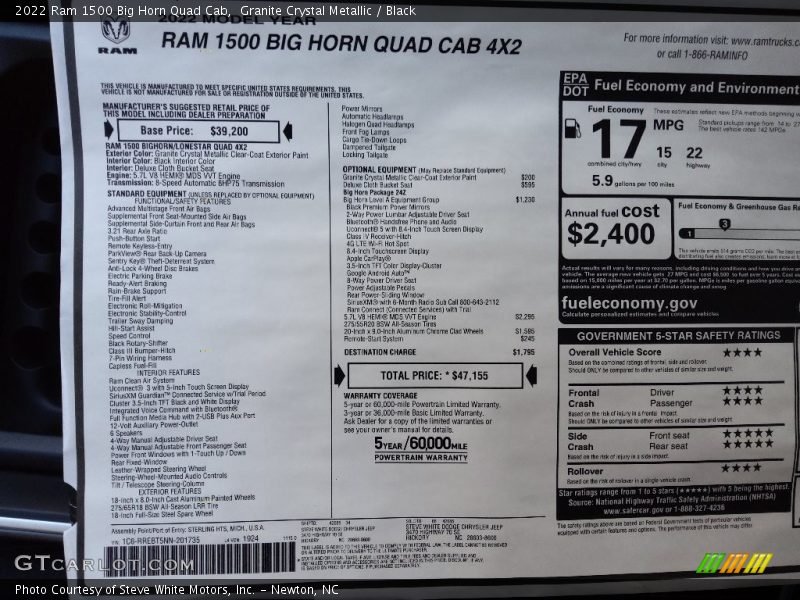Granite Crystal Metallic / Black 2022 Ram 1500 Big Horn Quad Cab