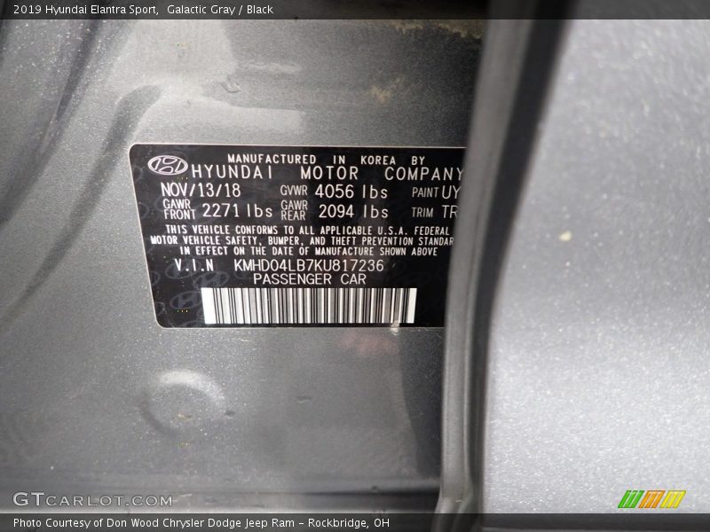 Galactic Gray / Black 2019 Hyundai Elantra Sport