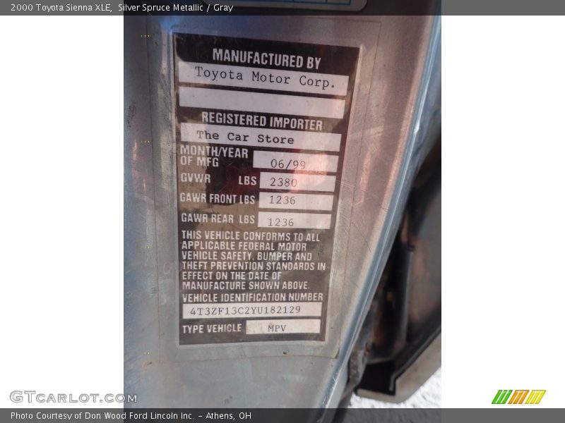Silver Spruce Metallic / Gray 2000 Toyota Sienna XLE
