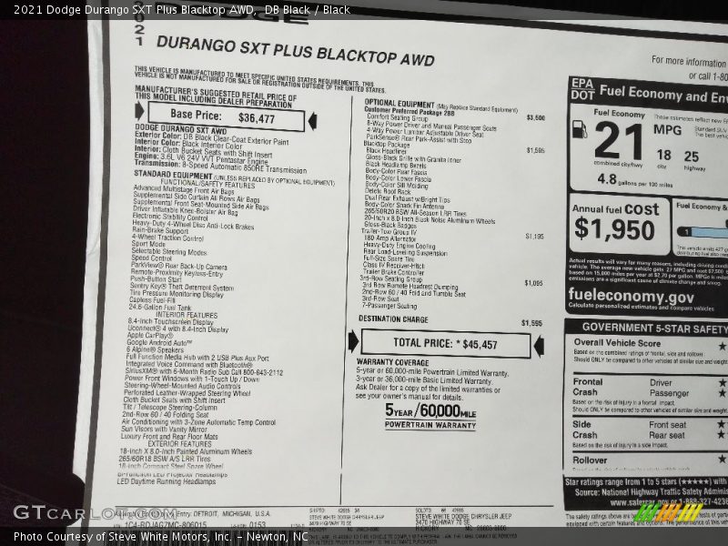 DB Black / Black 2021 Dodge Durango SXT Plus Blacktop AWD