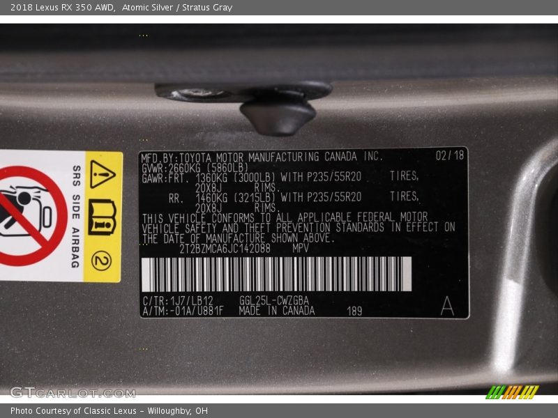 Atomic Silver / Stratus Gray 2018 Lexus RX 350 AWD