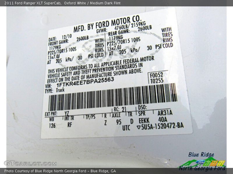 Oxford White / Medium Dark Flint 2011 Ford Ranger XLT SuperCab