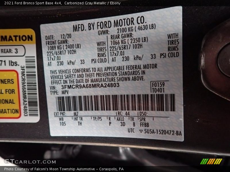 Carbonized Gray Metallic / Ebony 2021 Ford Bronco Sport Base 4x4