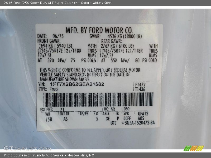 Oxford White / Steel 2016 Ford F250 Super Duty XLT Super Cab 4x4