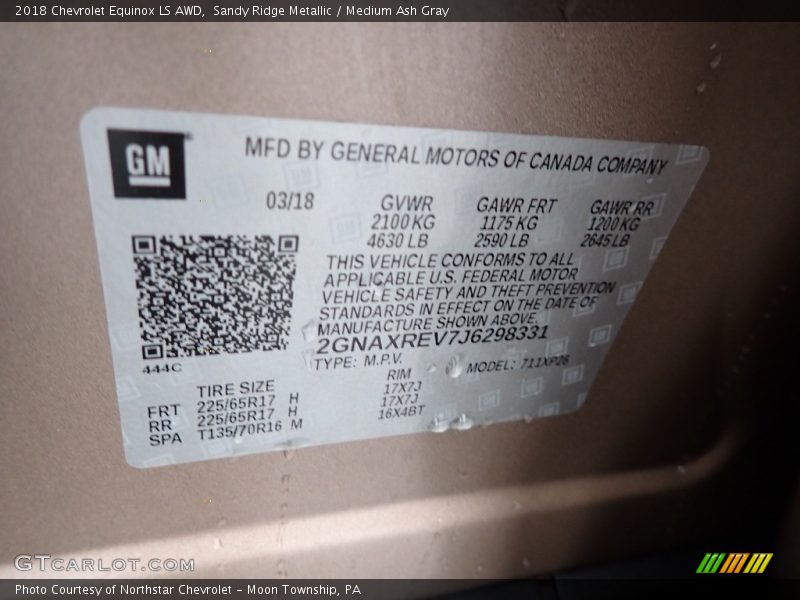 Sandy Ridge Metallic / Medium Ash Gray 2018 Chevrolet Equinox LS AWD