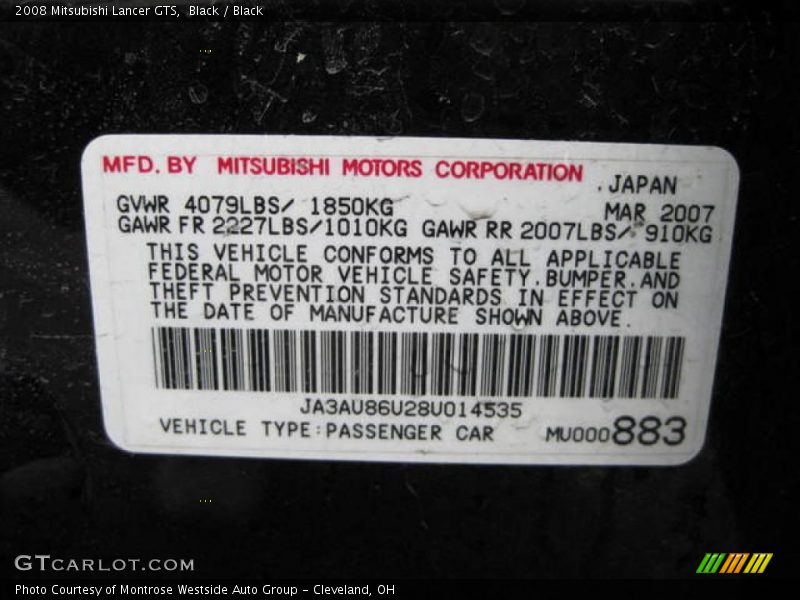 Black / Black 2008 Mitsubishi Lancer GTS