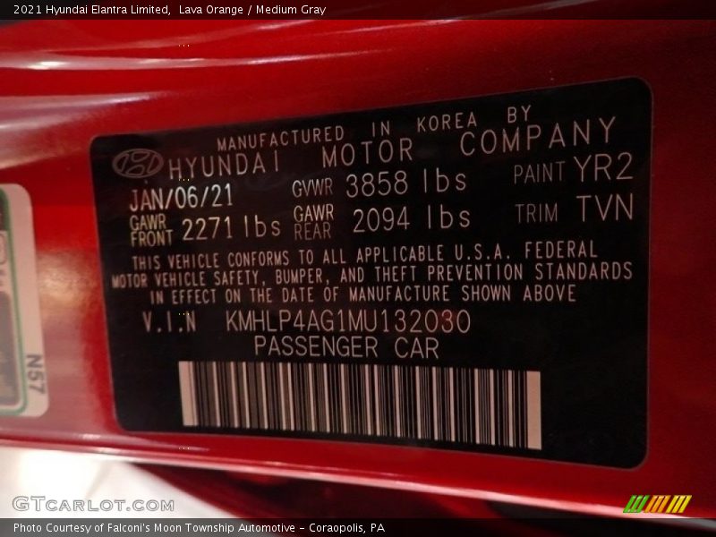 Lava Orange / Medium Gray 2021 Hyundai Elantra Limited