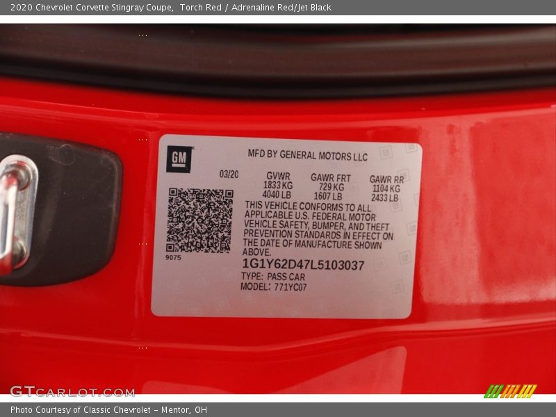 Torch Red / Adrenaline Red/Jet Black 2020 Chevrolet Corvette Stingray Coupe