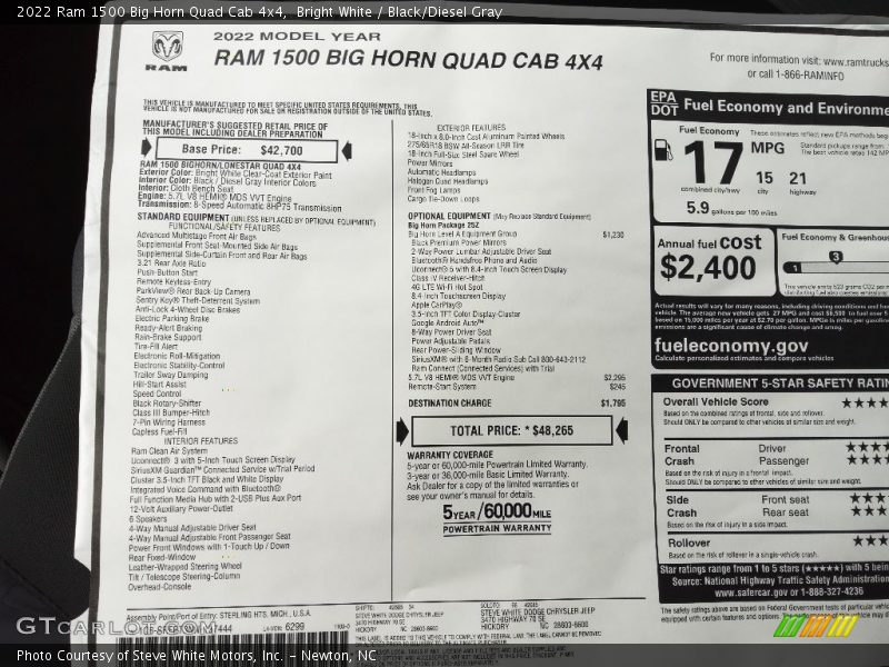 Bright White / Black/Diesel Gray 2022 Ram 1500 Big Horn Quad Cab 4x4