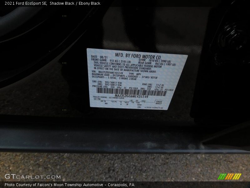 Shadow Black / Ebony Black 2021 Ford EcoSport SE