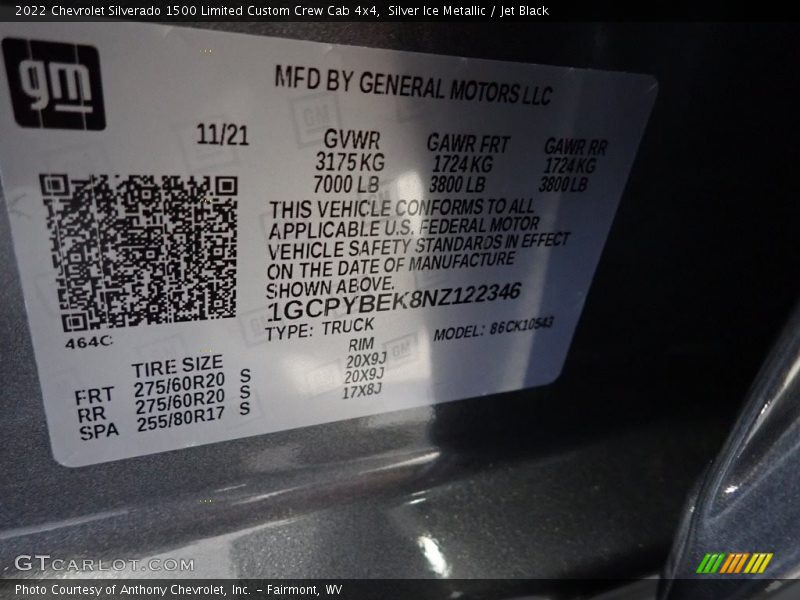 Silver Ice Metallic / Jet Black 2022 Chevrolet Silverado 1500 Limited Custom Crew Cab 4x4