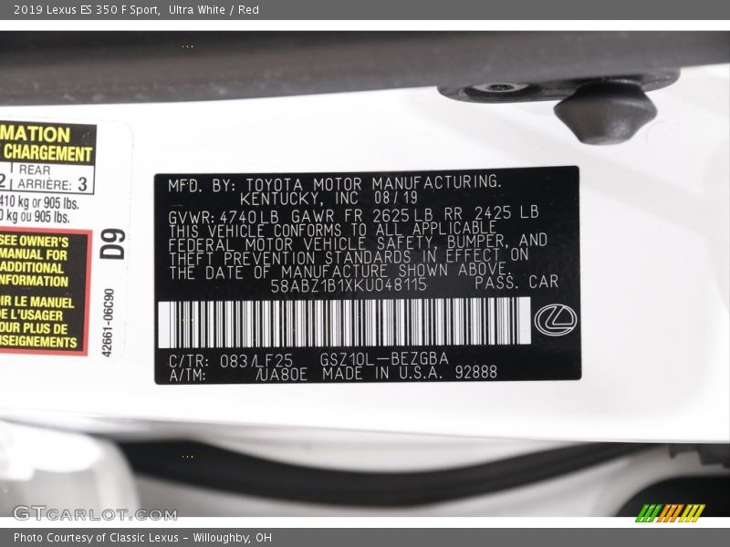 Ultra White / Red 2019 Lexus ES 350 F Sport