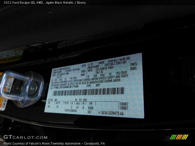 Agate Black Metallic / Ebony 2021 Ford Escape SEL 4WD