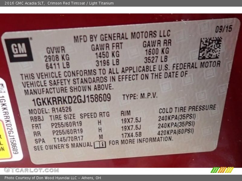 Crimson Red Tintcoat / Light Titanium 2016 GMC Acadia SLT