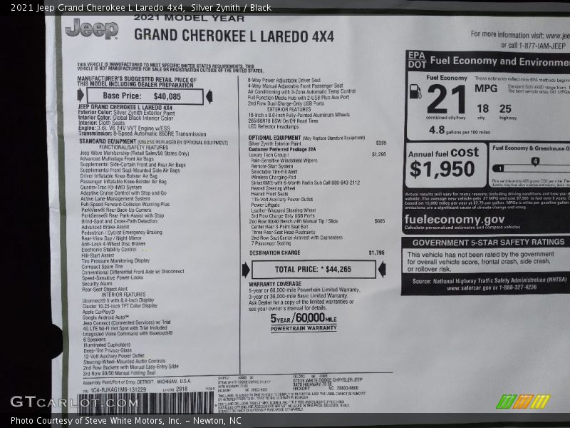 Silver Zynith / Black 2021 Jeep Grand Cherokee L Laredo 4x4