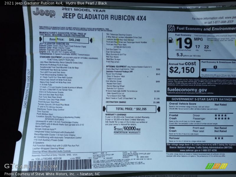 Hydro Blue Pearl / Black 2021 Jeep Gladiator Rubicon 4x4