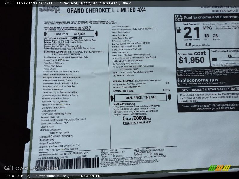 Rocky Mountain Pearl / Black 2021 Jeep Grand Cherokee L Limited 4x4