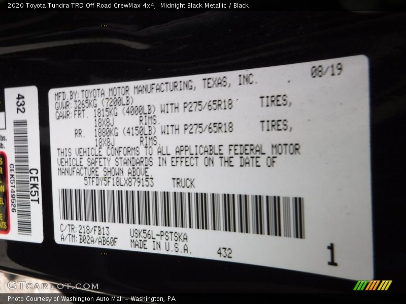 Midnight Black Metallic / Black 2020 Toyota Tundra TRD Off Road CrewMax 4x4