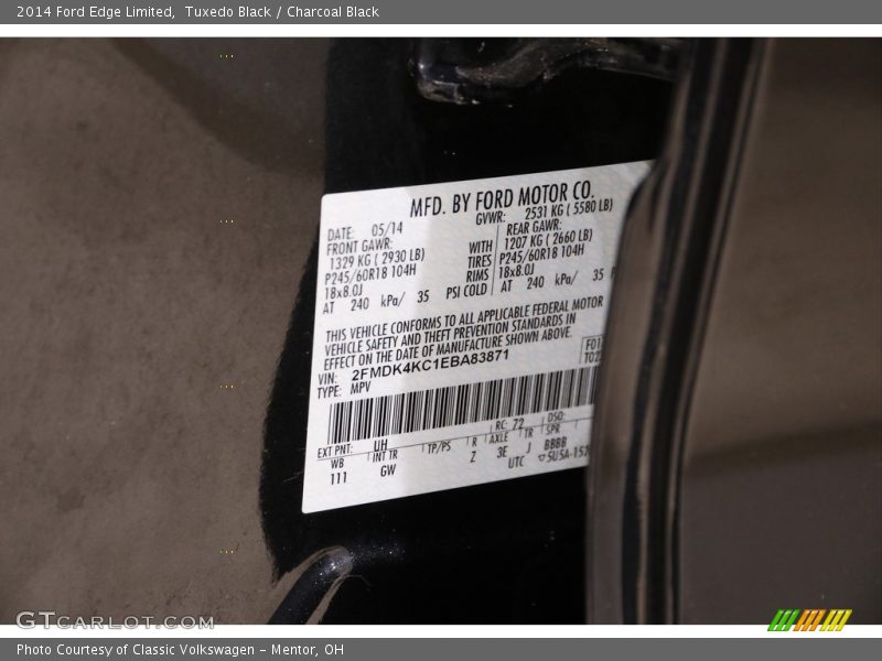 Tuxedo Black / Charcoal Black 2014 Ford Edge Limited