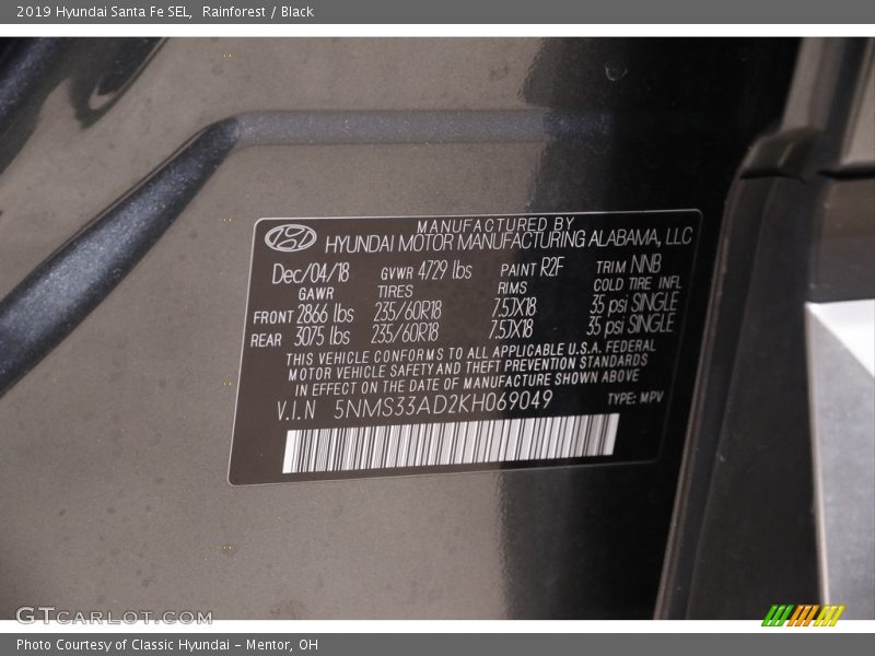 Rainforest / Black 2019 Hyundai Santa Fe SEL