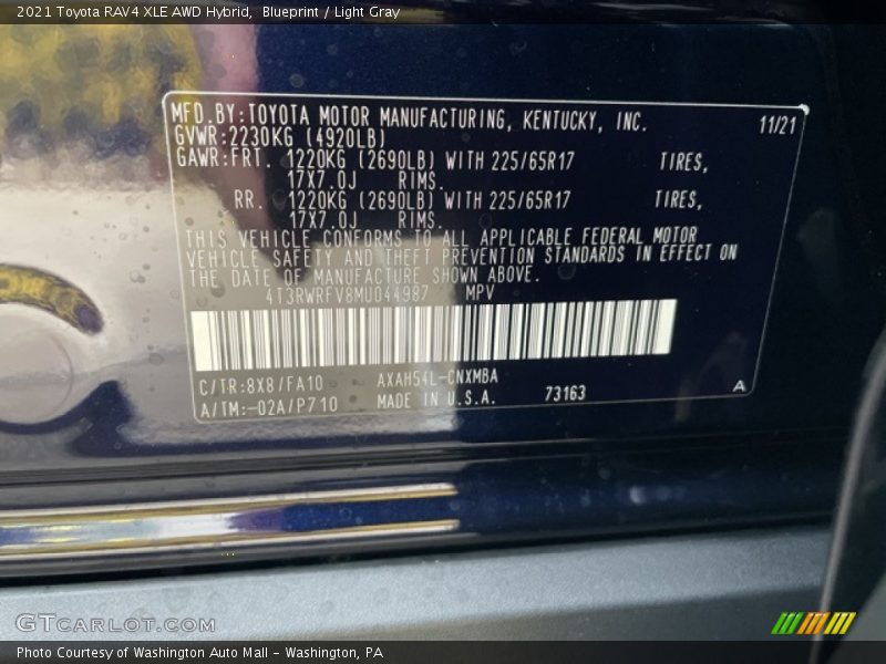 Blueprint / Light Gray 2021 Toyota RAV4 XLE AWD Hybrid