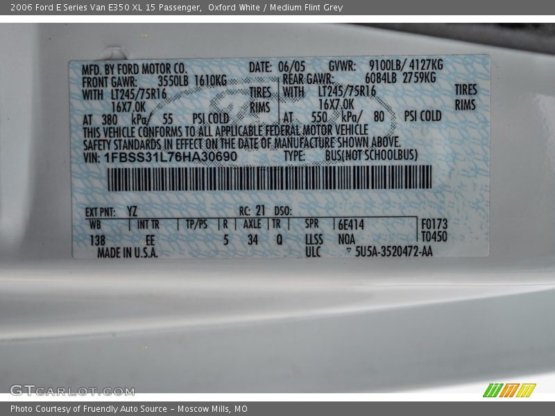 Oxford White / Medium Flint Grey 2006 Ford E Series Van E350 XL 15 Passenger