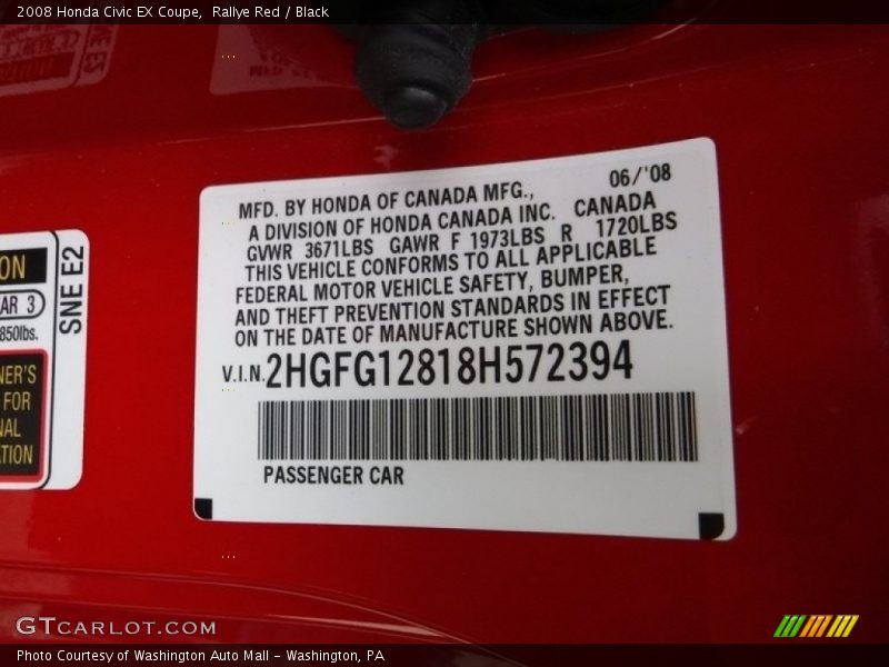 Rallye Red / Black 2008 Honda Civic EX Coupe