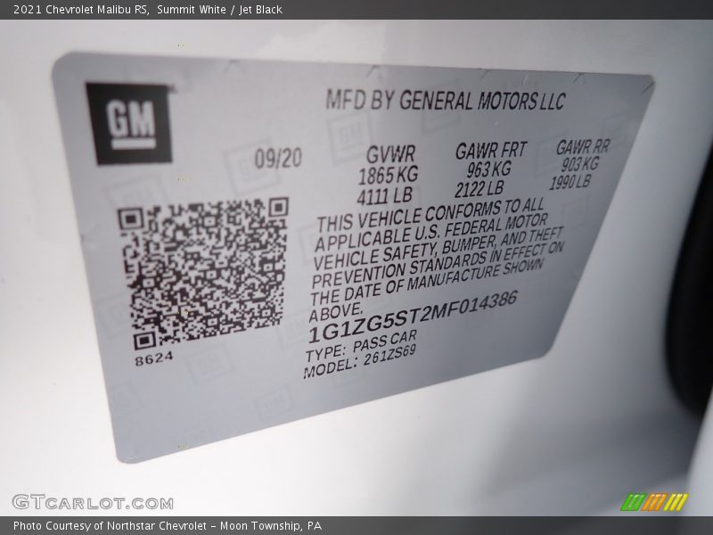 Summit White / Jet Black 2021 Chevrolet Malibu RS