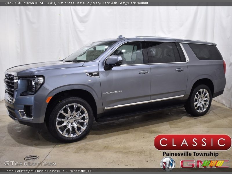 Satin Steel Metallic / Very Dark Ash Gray/Dark Walnut 2022 GMC Yukon XL SLT 4WD