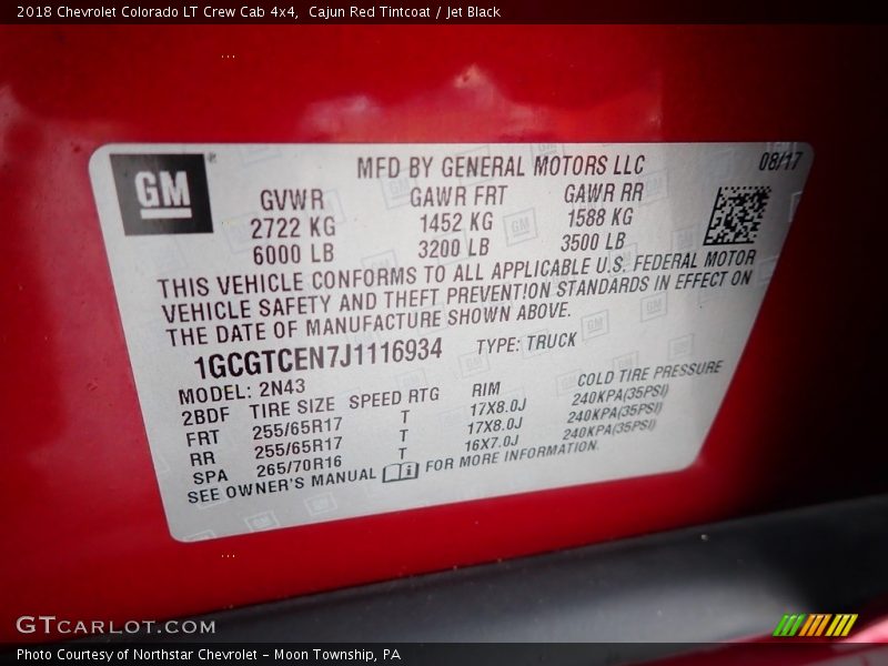 Cajun Red Tintcoat / Jet Black 2018 Chevrolet Colorado LT Crew Cab 4x4