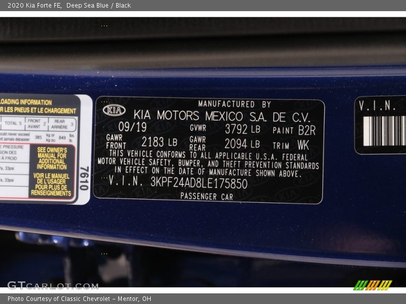 Deep Sea Blue / Black 2020 Kia Forte FE