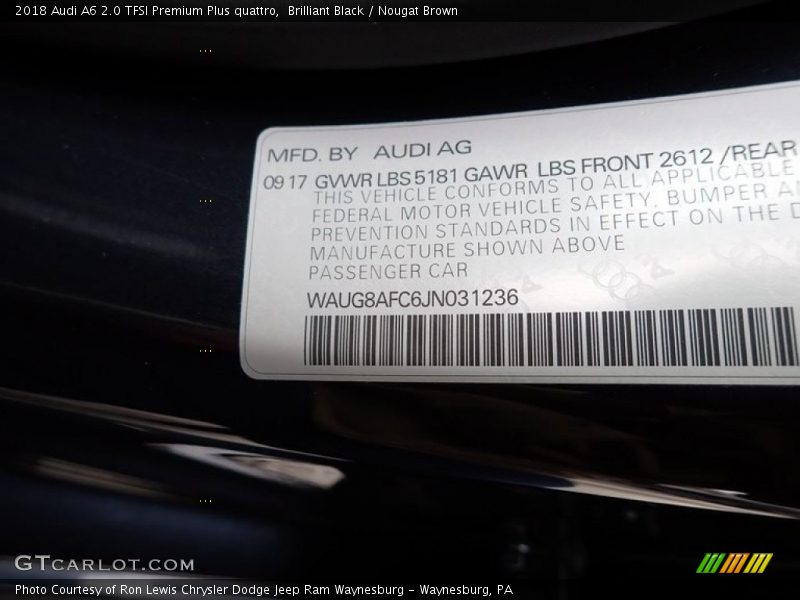 Brilliant Black / Nougat Brown 2018 Audi A6 2.0 TFSI Premium Plus quattro