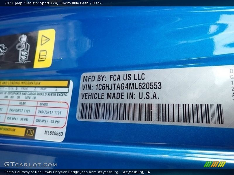 Hydro Blue Pearl / Black 2021 Jeep Gladiator Sport 4x4