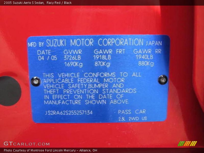 Racy Red / Black 2005 Suzuki Aerio S Sedan