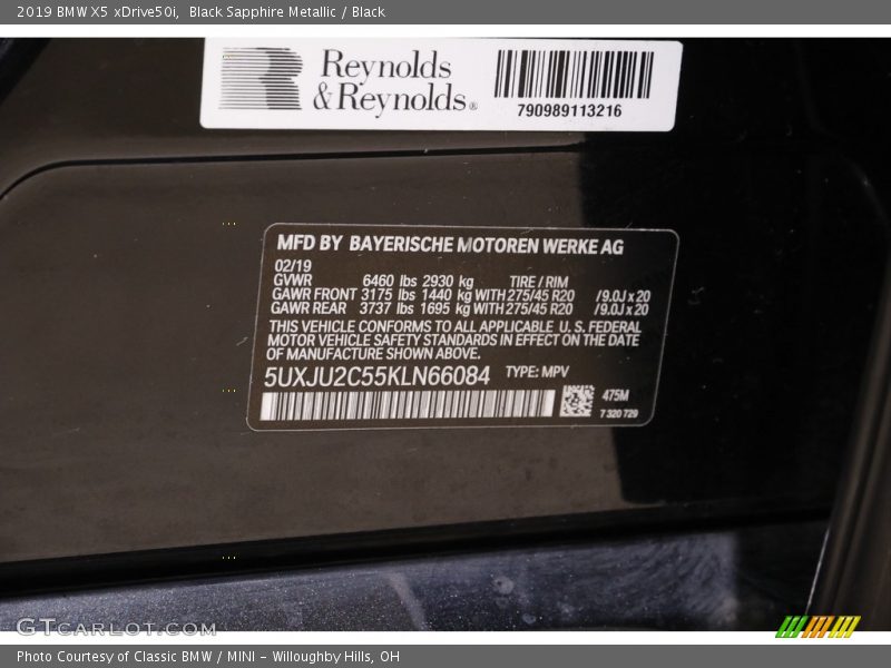 Black Sapphire Metallic / Black 2019 BMW X5 xDrive50i