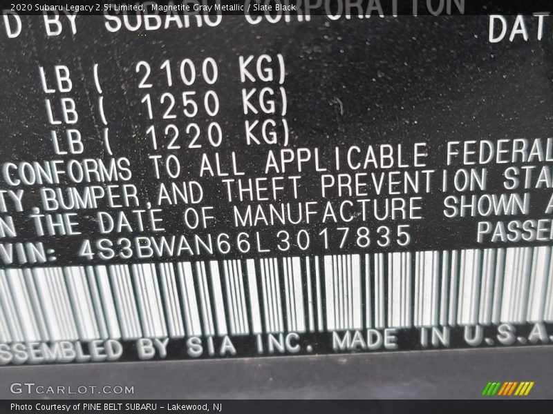 Magnetite Gray Metallic / Slate Black 2020 Subaru Legacy 2.5i Limited