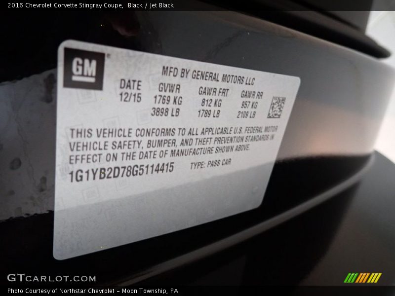 Black / Jet Black 2016 Chevrolet Corvette Stingray Coupe