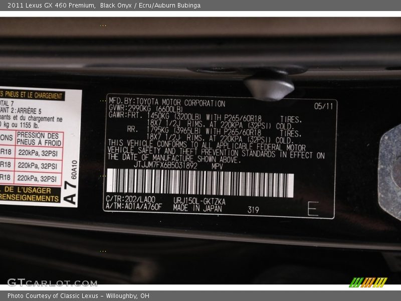 Black Onyx / Ecru/Auburn Bubinga 2011 Lexus GX 460 Premium
