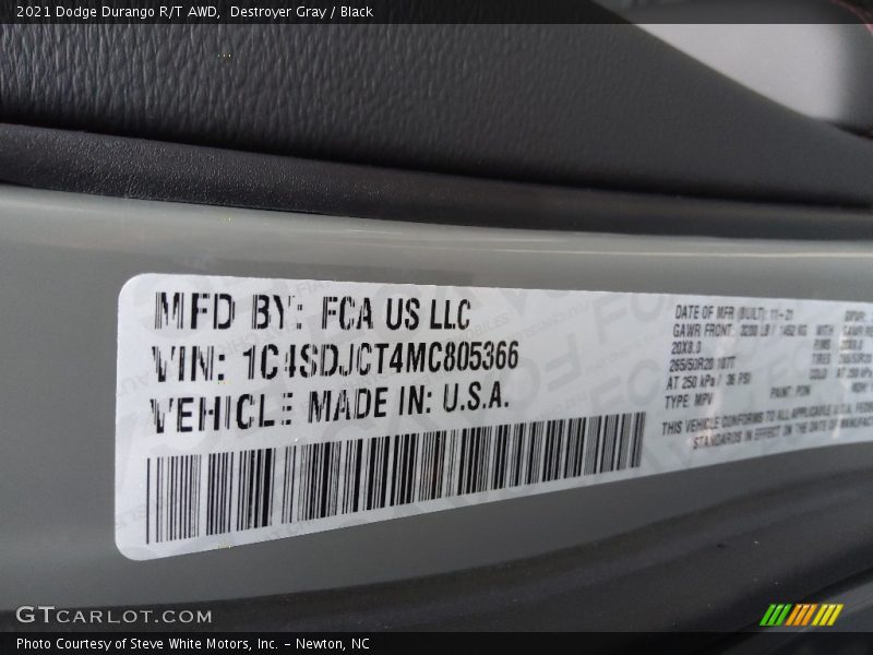 Destroyer Gray / Black 2021 Dodge Durango R/T AWD