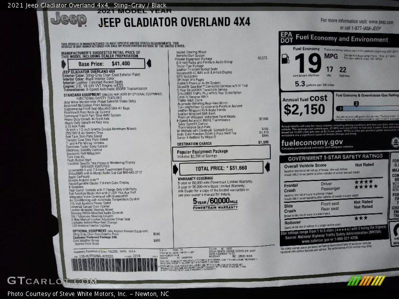 Sting-Gray / Black 2021 Jeep Gladiator Overland 4x4