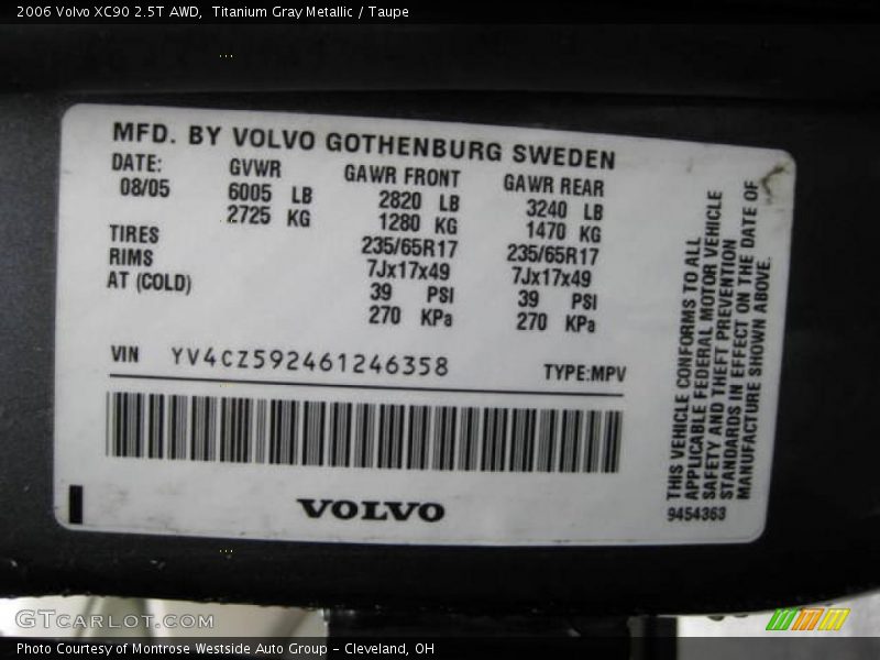 Titanium Gray Metallic / Taupe 2006 Volvo XC90 2.5T AWD