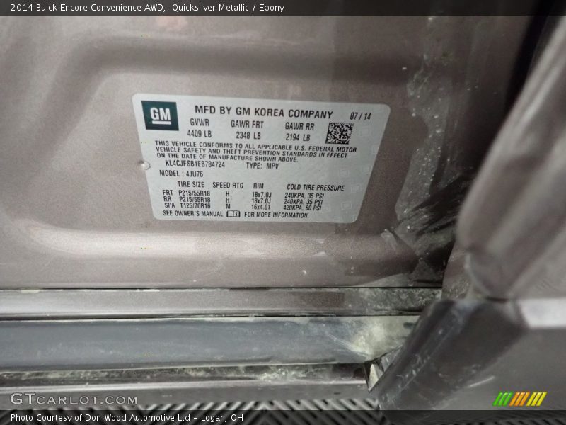 Quicksilver Metallic / Ebony 2014 Buick Encore Convenience AWD