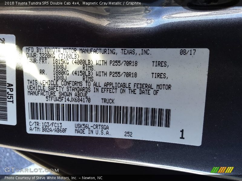 Magnetic Gray Metallic / Graphite 2018 Toyota Tundra SR5 Double Cab 4x4