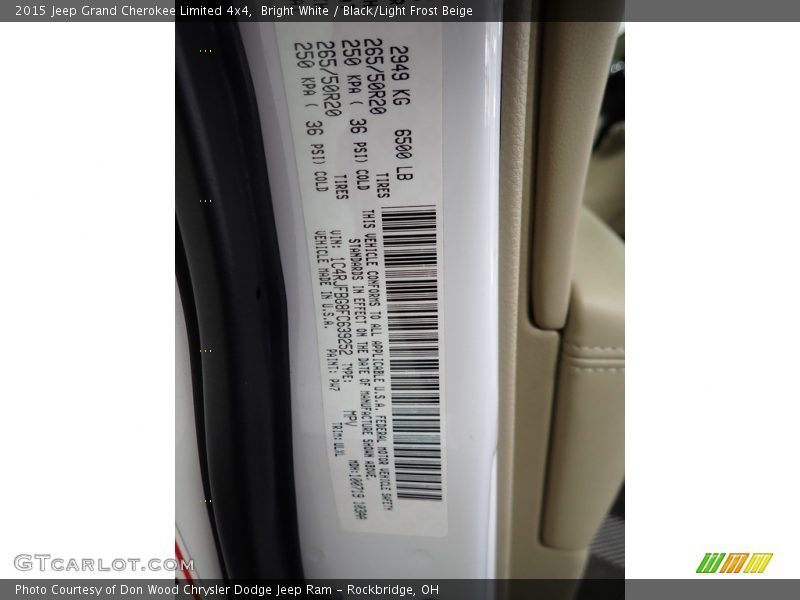 Bright White / Black/Light Frost Beige 2015 Jeep Grand Cherokee Limited 4x4