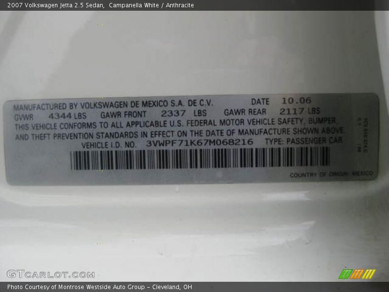 Campanella White / Anthracite 2007 Volkswagen Jetta 2.5 Sedan