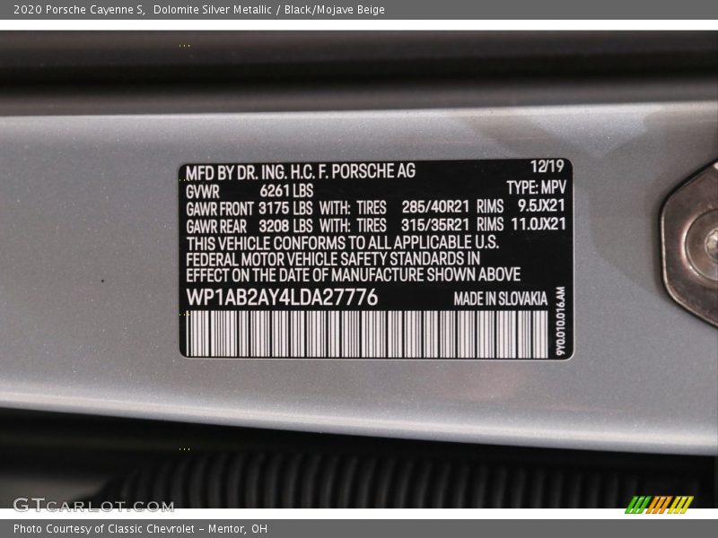 Dolomite Silver Metallic / Black/Mojave Beige 2020 Porsche Cayenne S