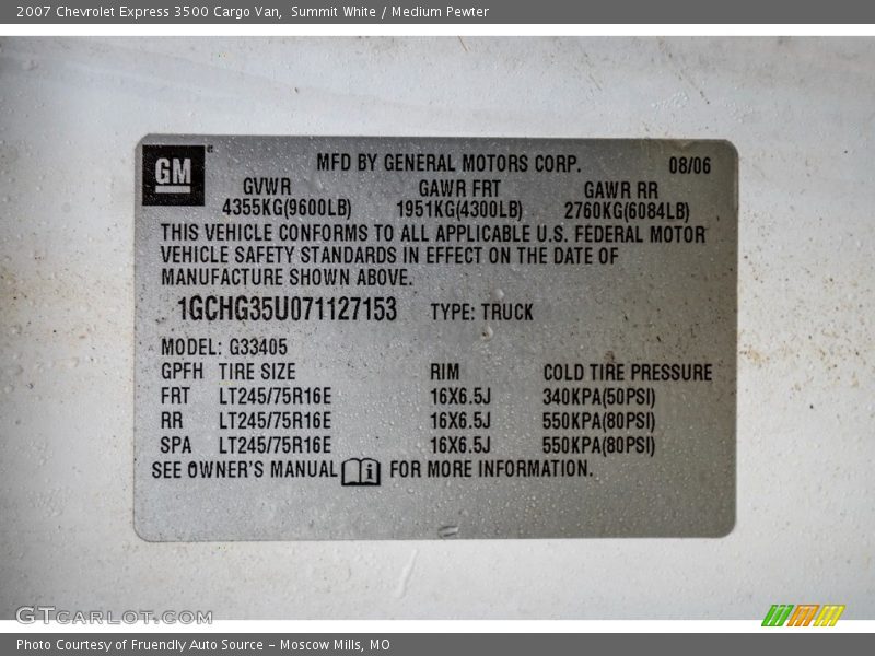 Summit White / Medium Pewter 2007 Chevrolet Express 3500 Cargo Van