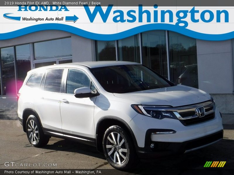 White Diamond Pearl / Beige 2019 Honda Pilot EX AWD