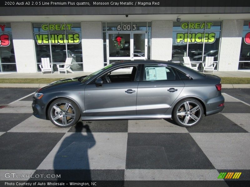 Monsoon Gray Metallic / Magma Red 2020 Audi A3 2.0 S Line Premium Plus quattro