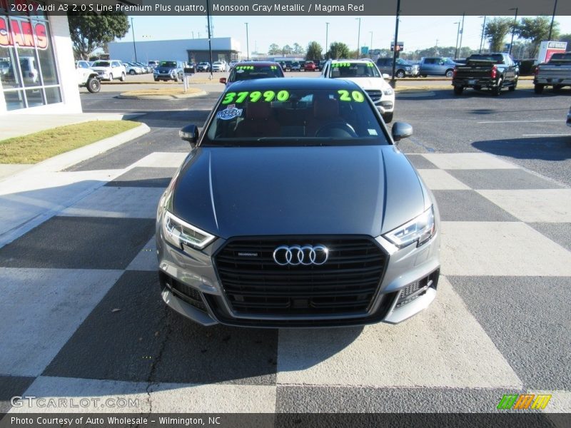 Monsoon Gray Metallic / Magma Red 2020 Audi A3 2.0 S Line Premium Plus quattro
